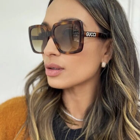 NEW GUCCI OVERSIZED SUNGLASSES GUCCI GG0418S 003 HAVANA/BROWN EYEWEAR - Picture 3 of 4